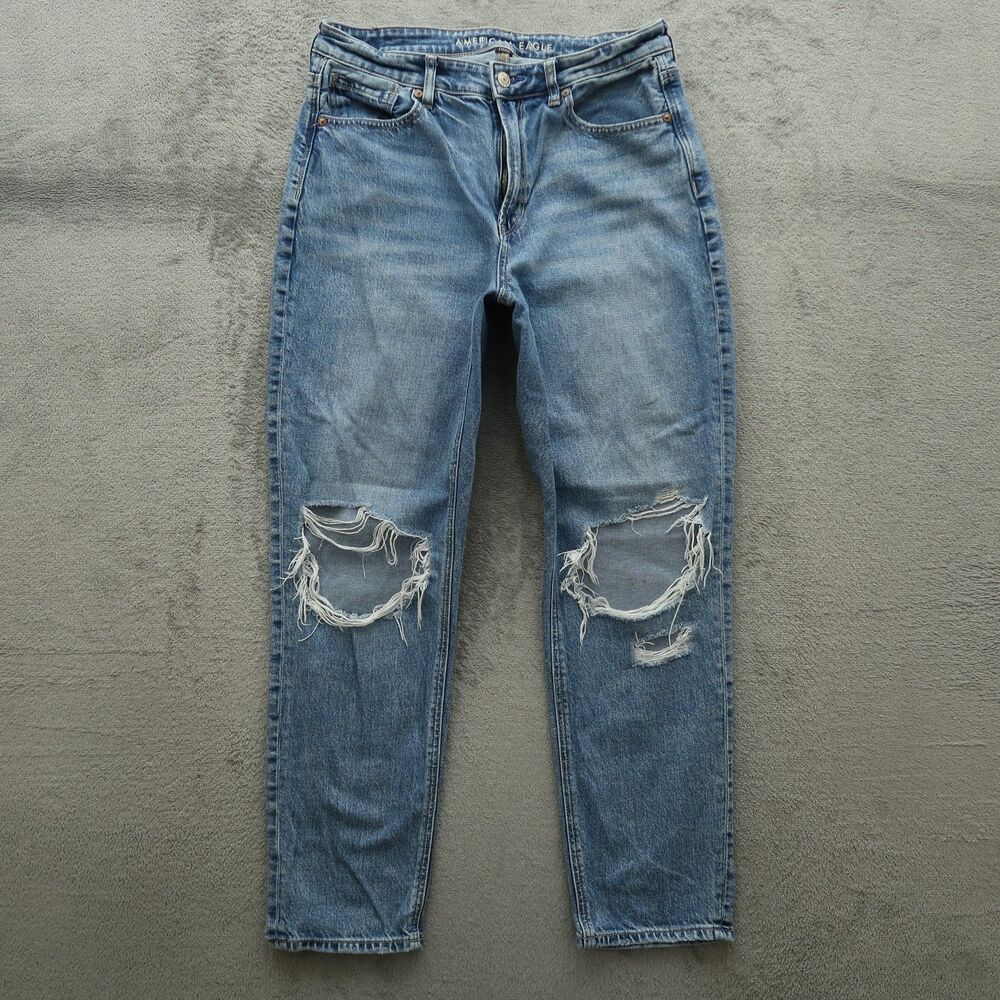 American Eagle Mom Jeans Women's Size 8R High-Rise Denim 27" Inseam Destroyed